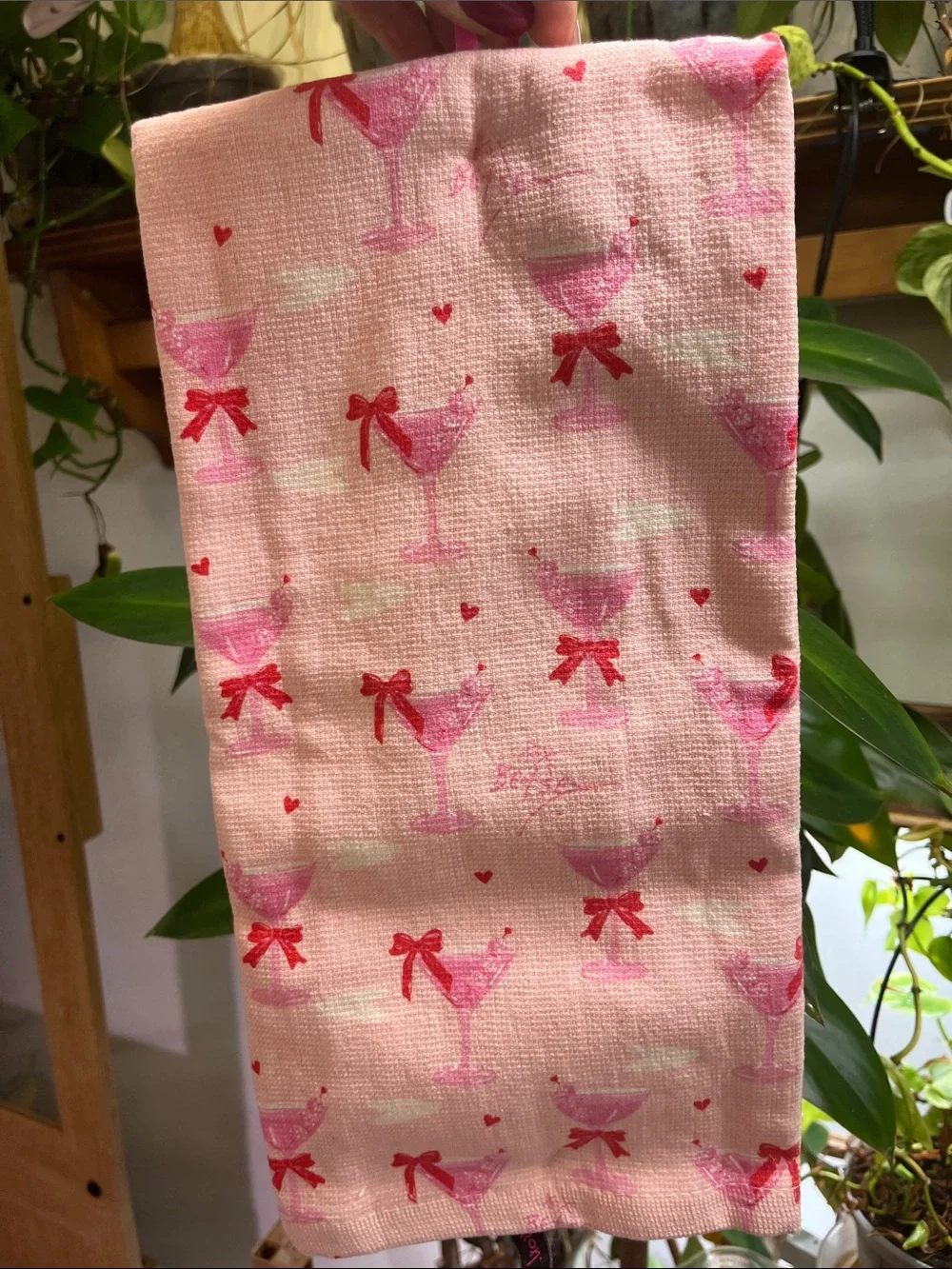 Betsey Johnson Pink & Red Cocktail Print Kitchen Towels - 2pk Heart Accent